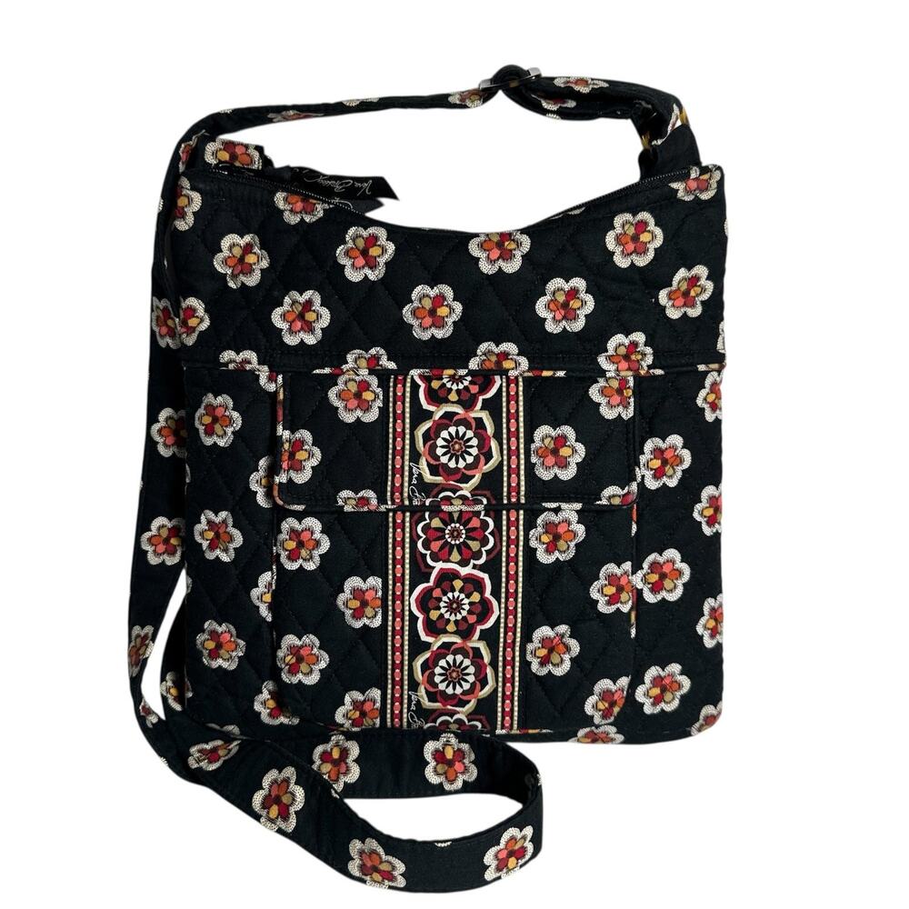 Vera Bradley Pirouette Hipster Crossbody Bag Large Adjustable Strap Black Floral